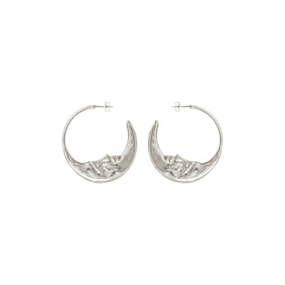 Moon Hoops Earrings Silver
