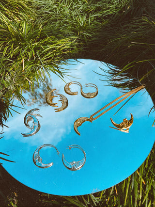Moon Hoops Earrings Silver