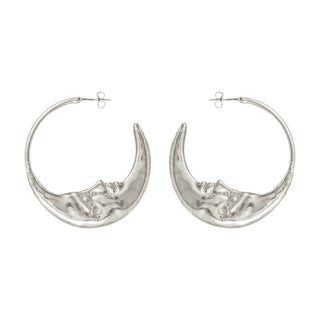 Moon Hoops Earrings Silver
