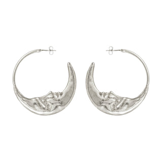 Moon Hoops Earrings Silver